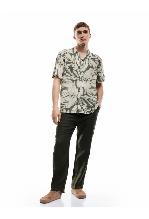 KOTON, Camasa regular fit cu model tropical, Kaki, L