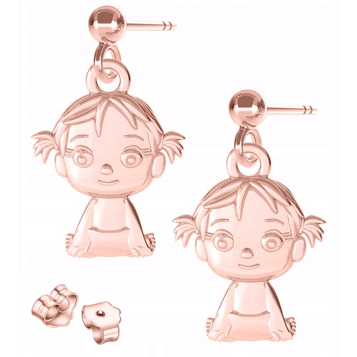 Cercei Dama, Larezo, Blaski Cu Fetite, Argint 925 Acoperit Cu Roz 750, Inchidere Cu Stift, Inaltimea Pandantivului 16 Cm, Pentru Femei, Set Cu Cutie Pentru Bijuterii In Ambalaj De Cadou, Roz