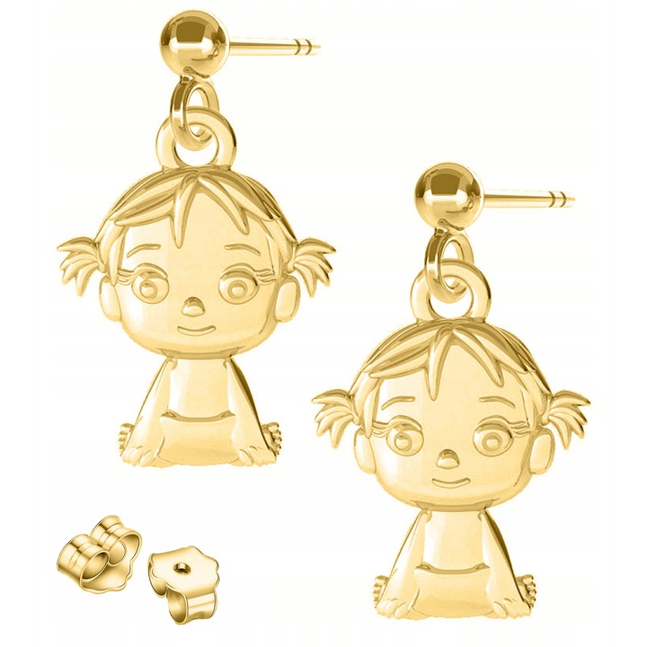 Cercei Dama, Larezo, Blaski Cu Fetite, Argint 925 Placat Cu Aur 585, Inchidere Cu Stift, Inaltimea Pandantivului 13 Cm, Pentru Femei, Set Cu Cutie Pentru Bijuterii In Ambalaj De Cadou, Zaltat