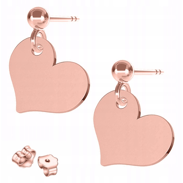 Cercei Dama, Larezo, Serduszka, Argint 925 Acoperit Cu Roz 750, Inchidere Cu Stift, Inaltimea Pandantivului 1 Cm, Pentru Femei, Set Cu Cutie Pentru Bijuterii In Ambalaj De Cadou, Roz