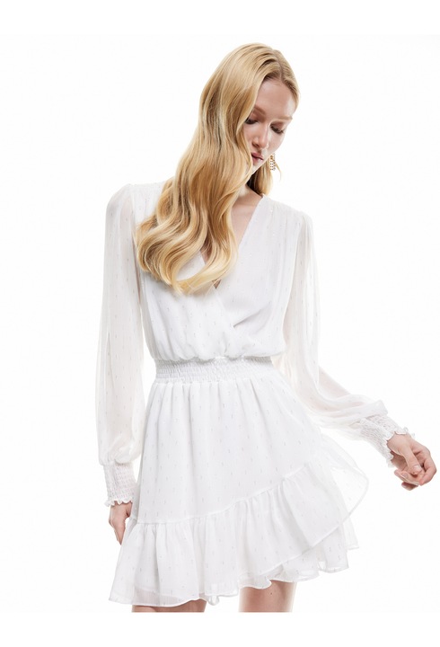 KOTON, Rochie de sifon cu talie elastica, Alb