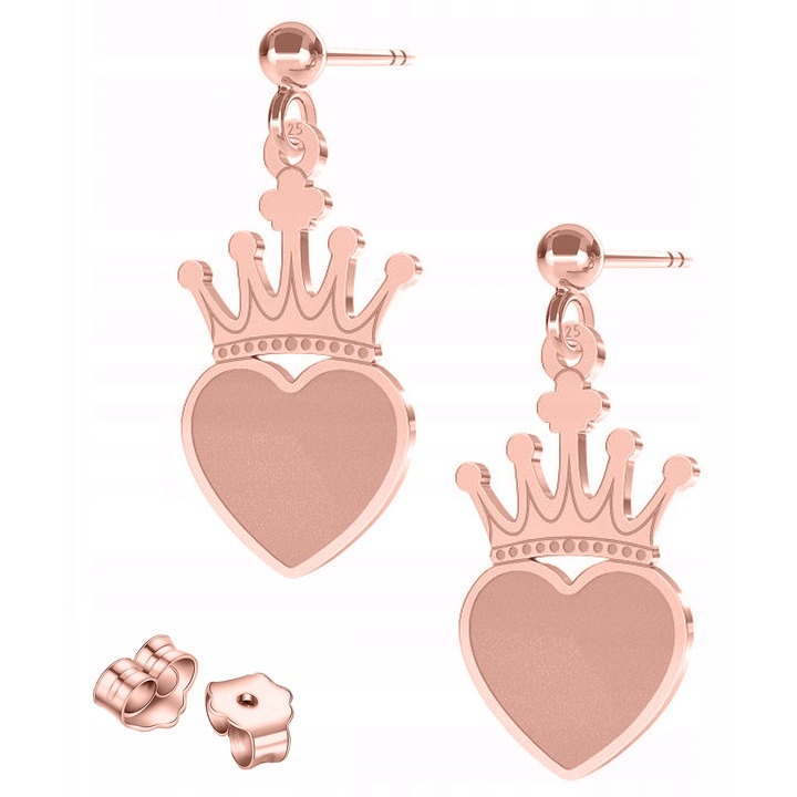 Cercei Dama, Larezo, Coroane Cu Inimioare, Argint 925 Acoperit Cu Roz 750, Inchidere Cu Stift, Inaltimea Pandantivului 2 Cm, Pentru Femei, Set Cu Cutie Pentru Bijuterii In Ambalaj De Cadou, Roz