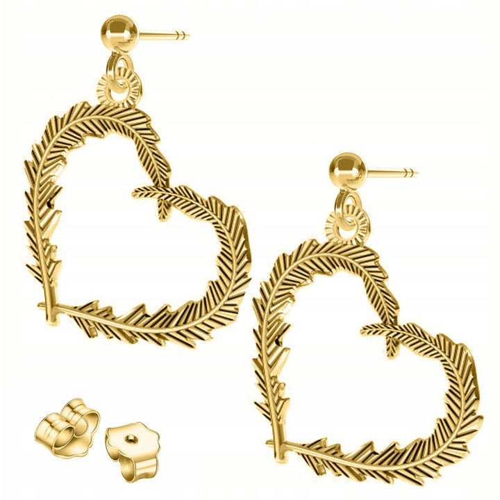 Cercei dama Larezo, Listi Inima, argint 925 placat cu aur 585, 2x2cm, set cu cutie pentru bijuterii, auriu