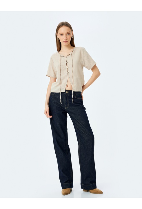 KOTON, Camasa cu maneci scurte si prindere cu cordon, Bej, XS