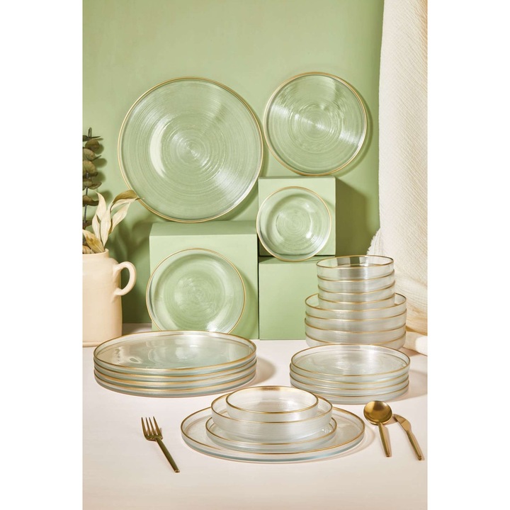 Set de masa 24 piese transparente din sticla IP The Home Collection