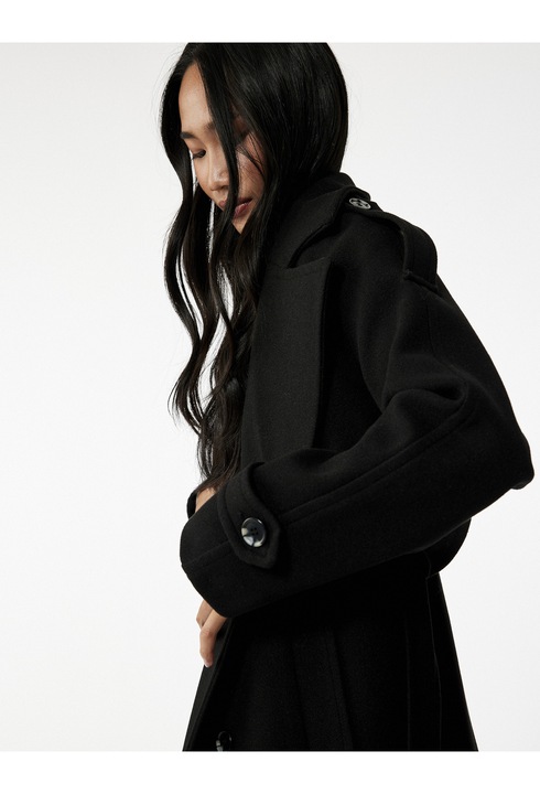 KOTON, Palton cu doua randuri de nasturi, Negru, XS