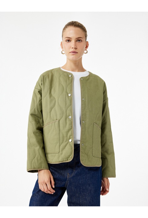 KOTON, Jacheta matlasata cu capse, Kaki, XS