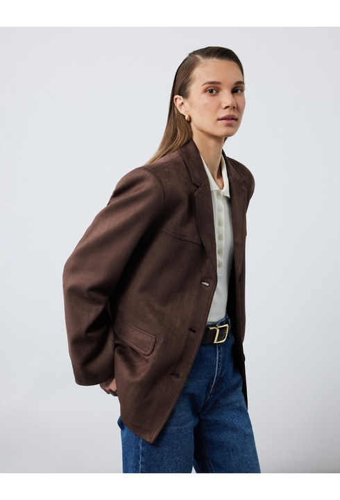 KOTON, Jacheta de piele intoarsa sintetica, Maro inchis, XS