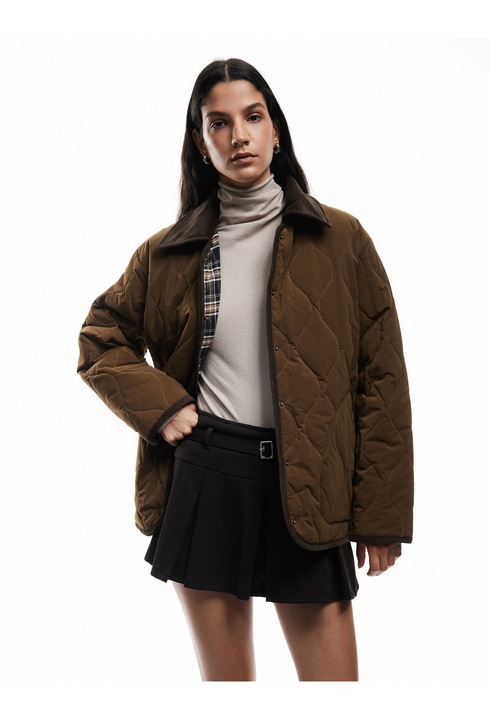 KOTON, Jacheta matlasata cu buzunare laterale, Maro, XS