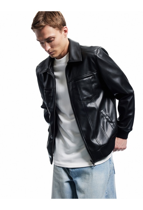 KOTON, Jacheta de piele sintetica, Negru, L