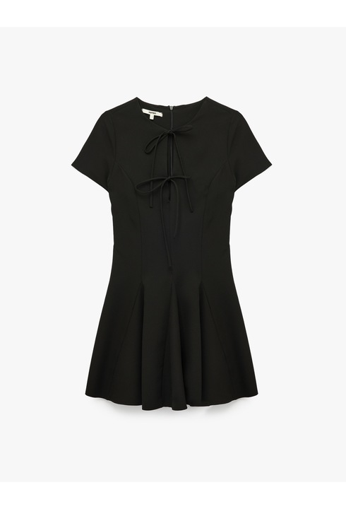 KOTON, Rochie mini cu snur frontal, Negru, XS