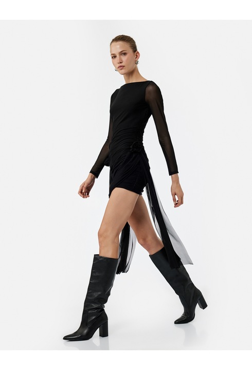 KOTON, Rochie mini bodycon cu detalii drapate, Negru, L