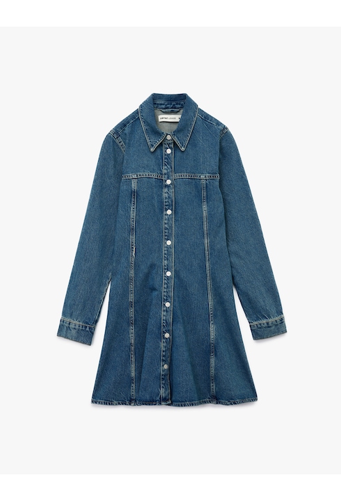 KOTON, Rochie-camasa din denim cu maneci lungi, Albastru indigo, XS