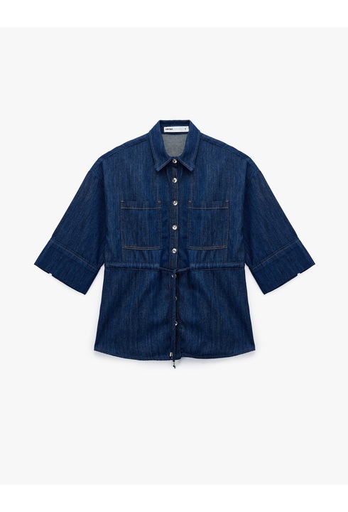 KOTON, Camasa din denim cu maneci 3/4, Albastru indigo, L