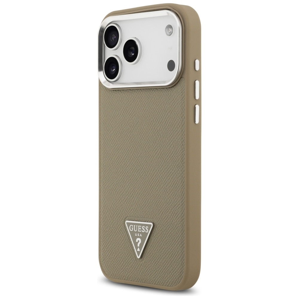 Husa pentru iPhone 17 Pro - Guess Grained Triangle Logo MagSafe - Maro