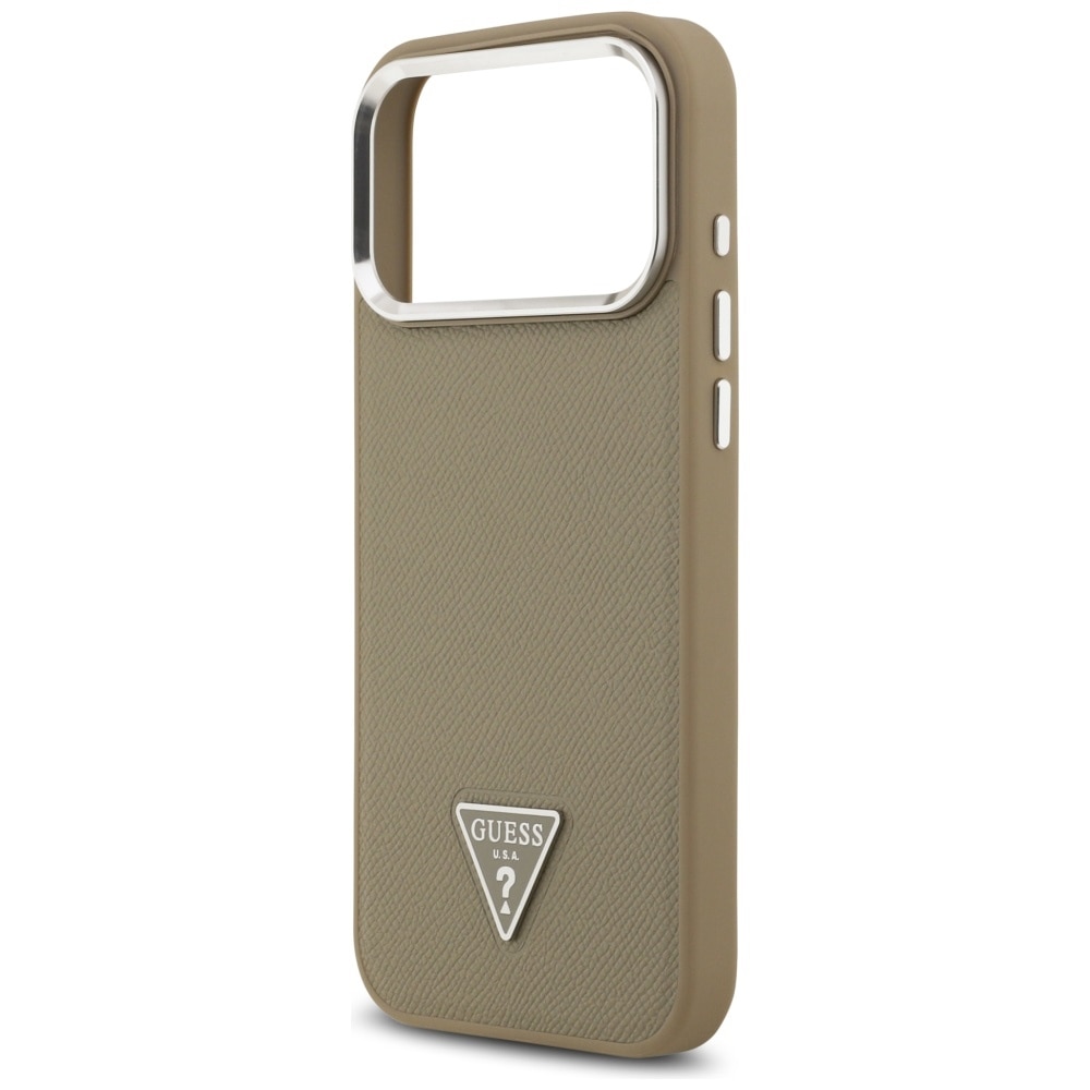 Husa pentru iPhone 17 Pro - Guess Grained Triangle Logo MagSafe - Maro