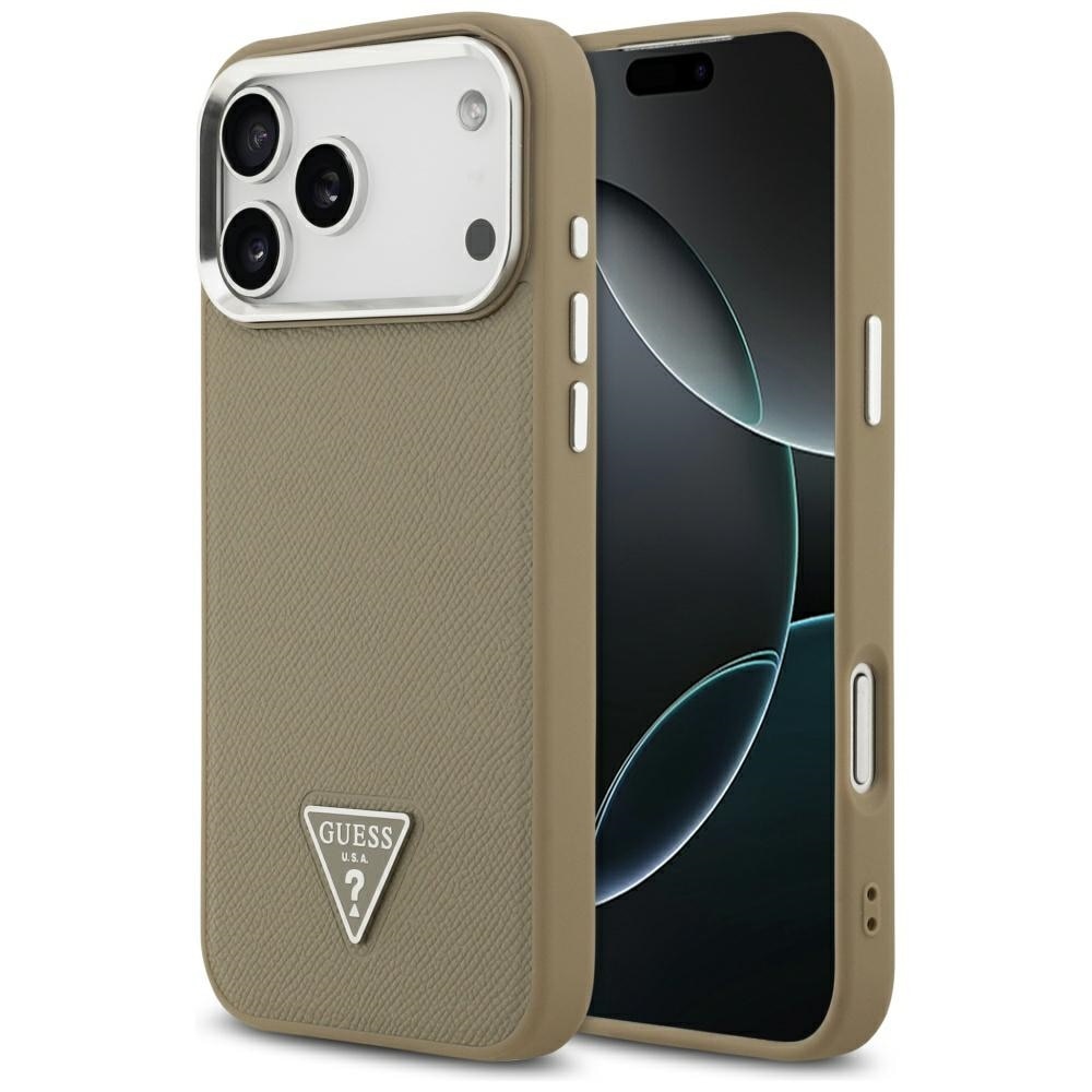 Husa pentru iPhone 17 Pro - Guess Grained Triangle Logo MagSafe - Maro