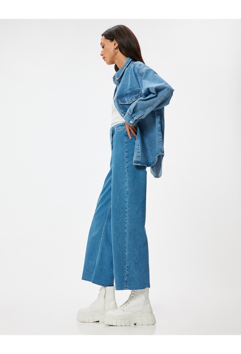 KOTON, Blugi crop drepti, Albastru indigo