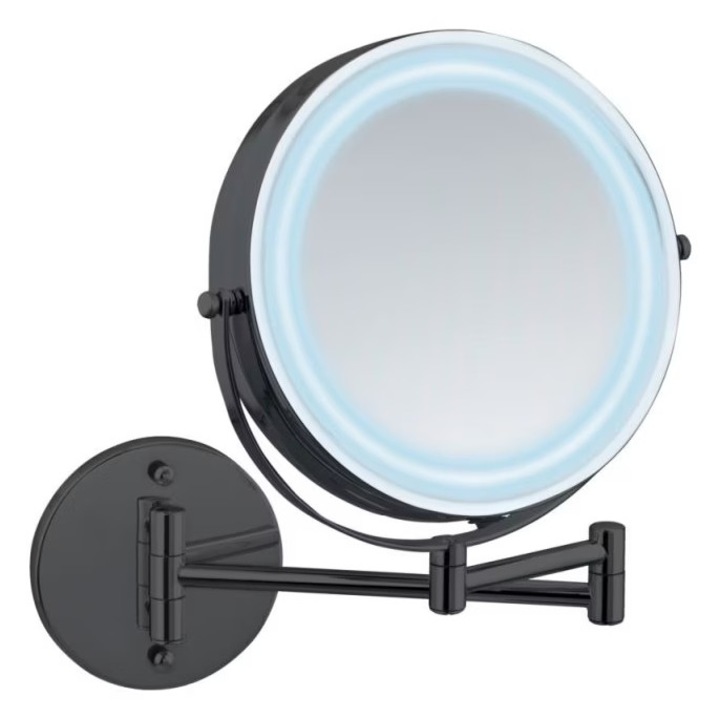 Oglinda cosmetica rotunda neagra din metal 18 cm cu LED Lumi Wenko