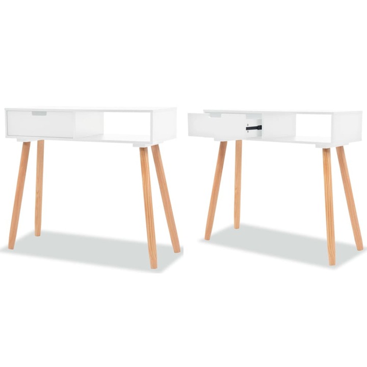 Masa consola, lemn masiv de pin 80x30x72 cm, alb