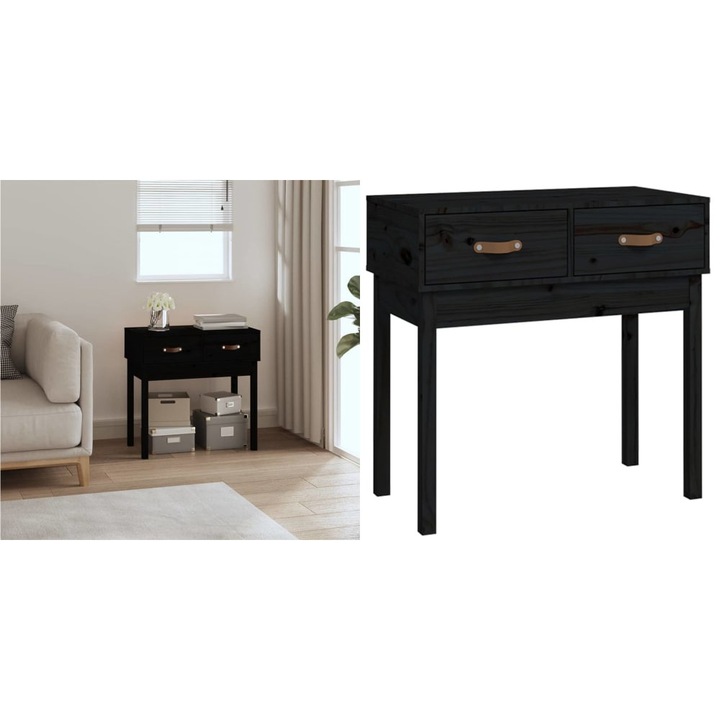 Masa consola, negru, 76, 5x40x75 cm, lemn masiv de pin