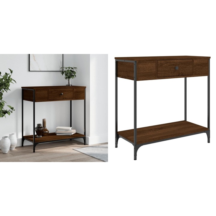 Masa consola, stejar maro, 75x34, 5x75 cm, lemn prelucrat