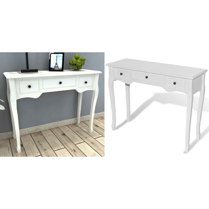 Masa de toaleta tip consola cu trei sertare, alb