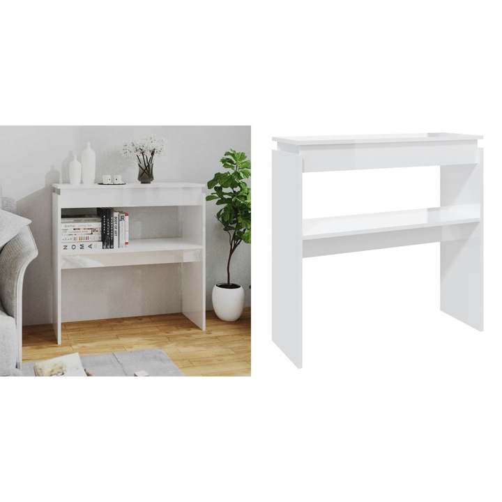 Masa consola, alb extralucios, 80x30x80 cm, PAL