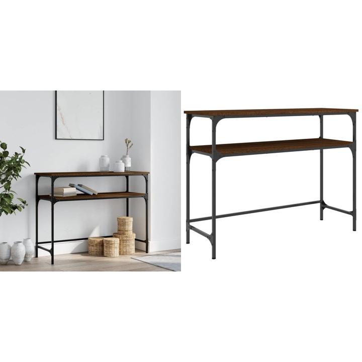 Masuta consola, stejar maro, 100x35, 5x75 cm, lemn prelucrat