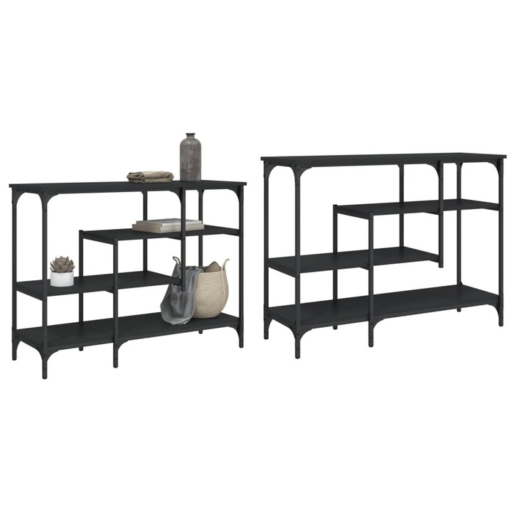 Masuta consola cu rafturi, negru, 100x35x75 cm
