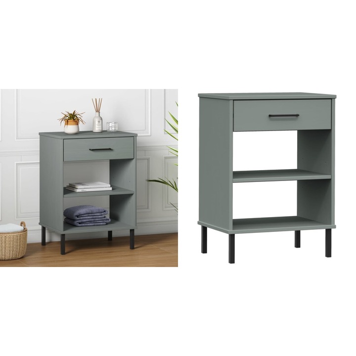 Dulap consola cu picioare metalice „OSLO”, gri, lemn masiv pin