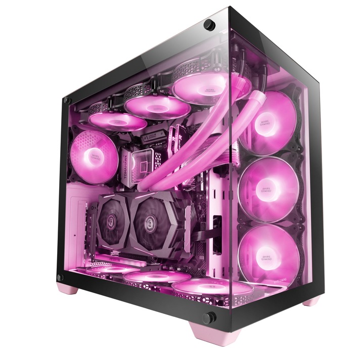 Кутия за игри Mars Gaming Mcv4, розова, XXL, със закалено стъкло