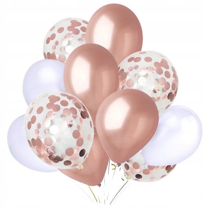 Комплект бели, розови и златни балони с конфети, 30 броя, PartyPro