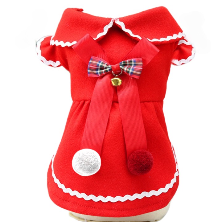 Rochita pentru Craciun cu fundita si clopotel, pentru animale de companie, DOG-08, rosu, 2XL