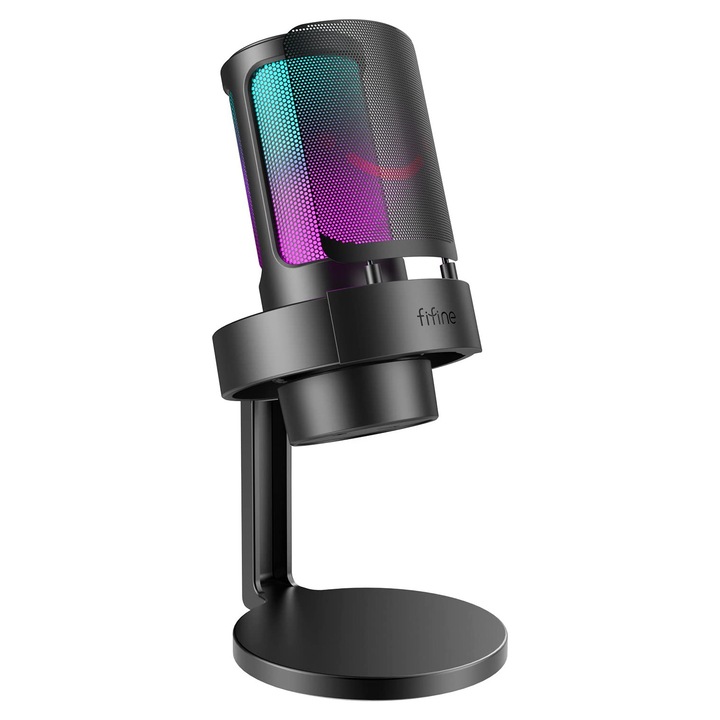 Microfon de gaming Fifine USB-C, control RGB, comutator mute, pentru PC și Mac