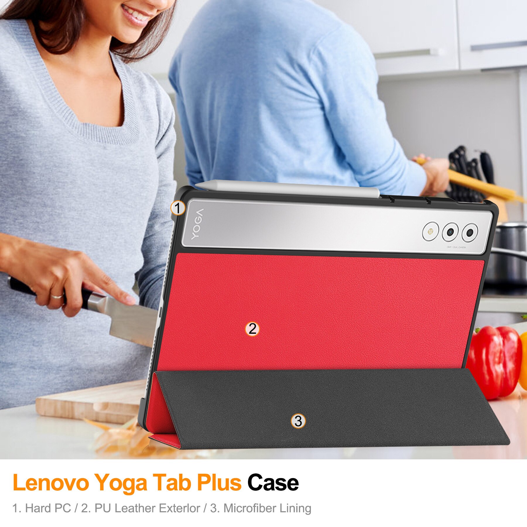 Husa tableta DDOLI Lenovo Yoga Tab Plus 12.7 inch, suport, inchidere magnetica, rosu