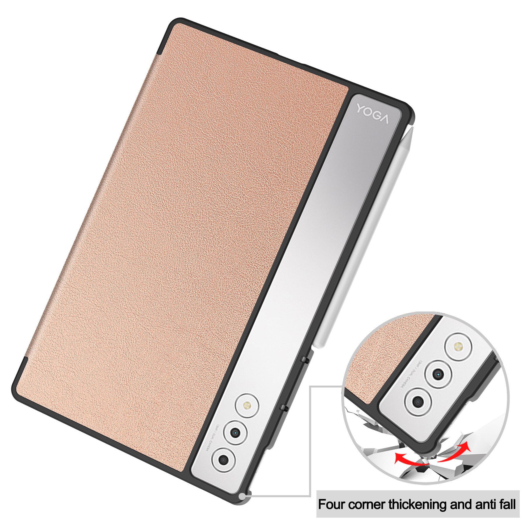 Husa tableta DDOLI, pentru Lenovo Yoga Tab Plus 12.7 inch, suport integrat, inchidere magnetica, Roz