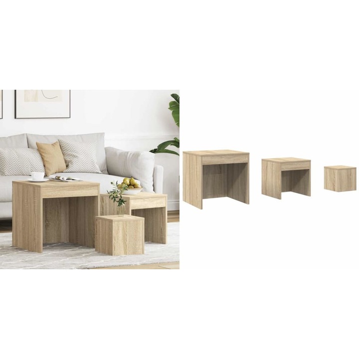 Mese suprapuse, 3 buc., stejar sonoma, lemn prelucrat