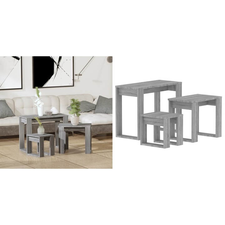 Mese suprapuse, 3 buc, stejar Sonoma gri, lemn prelucrat