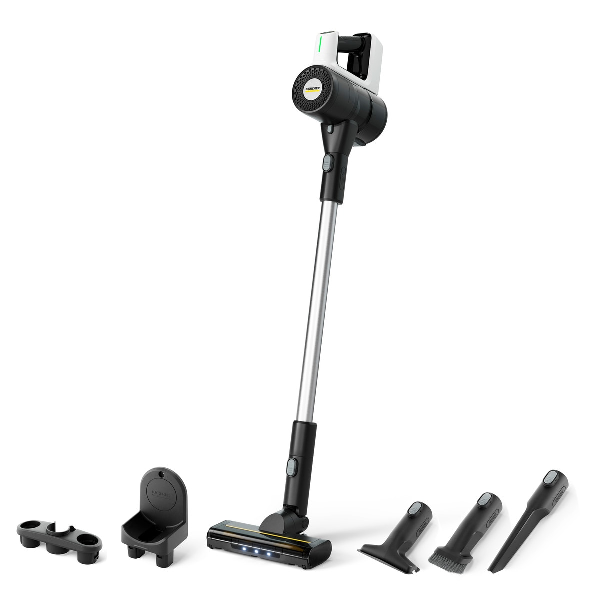 Aspirator vertical Karcher VCS 3 Nano Complete, compact 1,2 kg, putere mare de aspirare 300 W, baterie lithium 50 min autonomie, sistem multi-filtru HEPA, ideal apartamente mici si