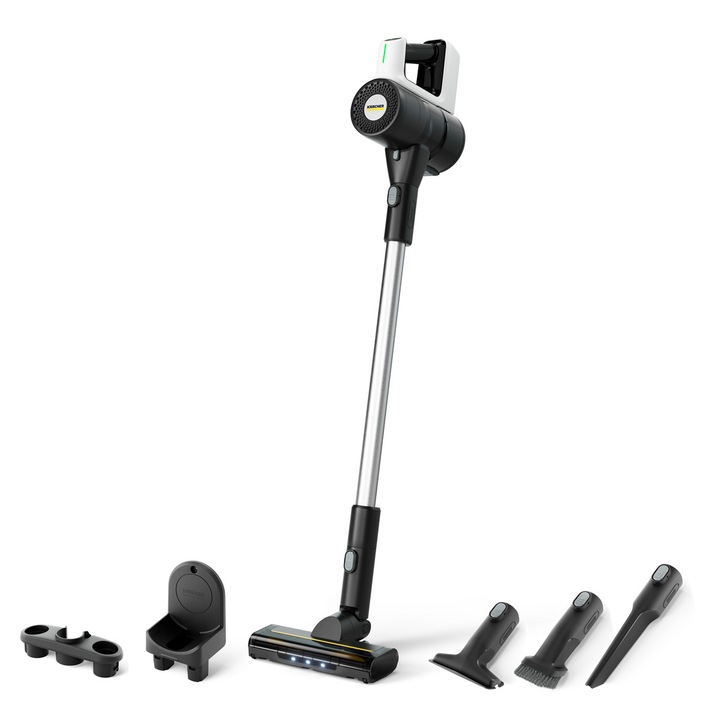 Прахосмукачка Karcher VCS 3 Nano Complete, Вертикална, Компактна 1,2 кг, Висока всмукателна мощност 300 W, Литиева батерия 50 мин. Автономност, HEPA мултифилтърна система, За малки апартаменти и бързо почистване