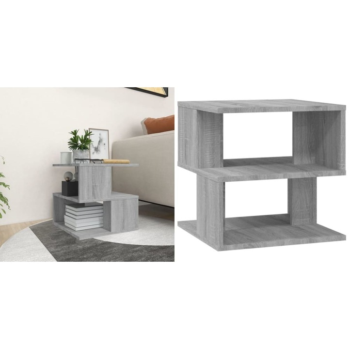 Masuta laterala, sonoma gri, 40x40x40 cm, lemn prelucrat