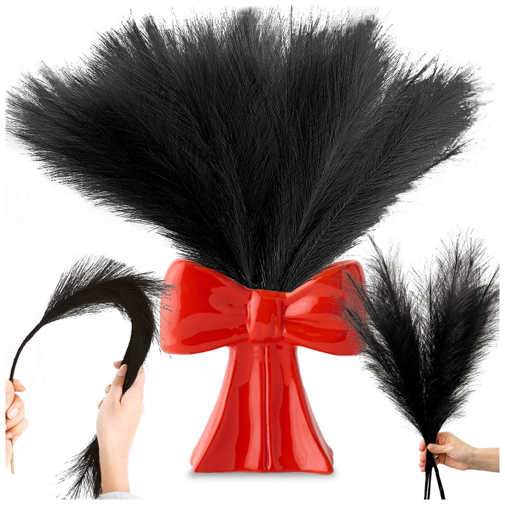 Set 10x iarba pampas artificiala, 55cm, neagra, pentru decorare