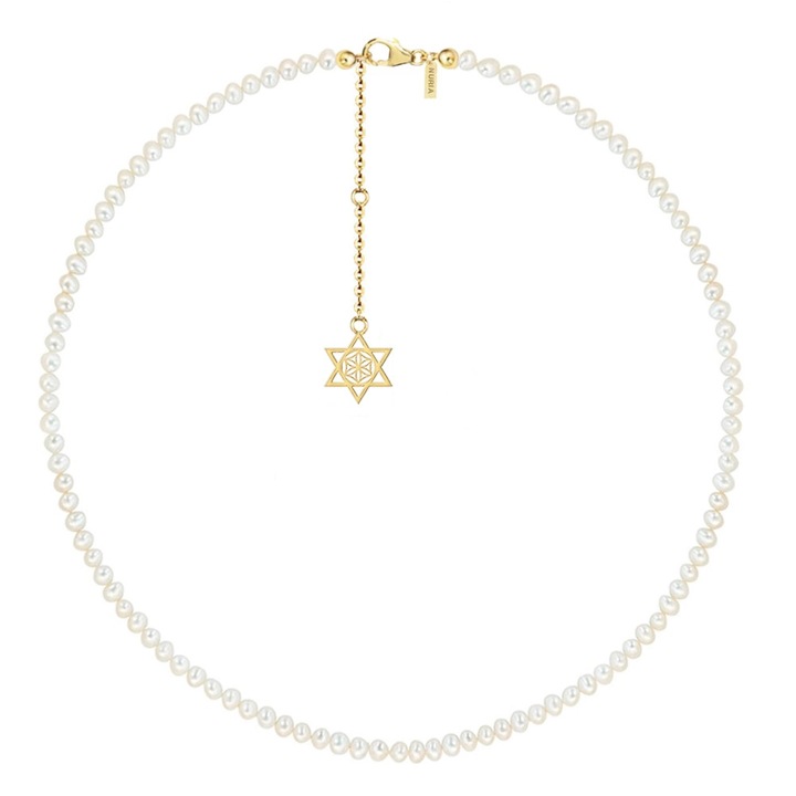Colier Argint cu perle naturale de cultura mici Stea Auriu