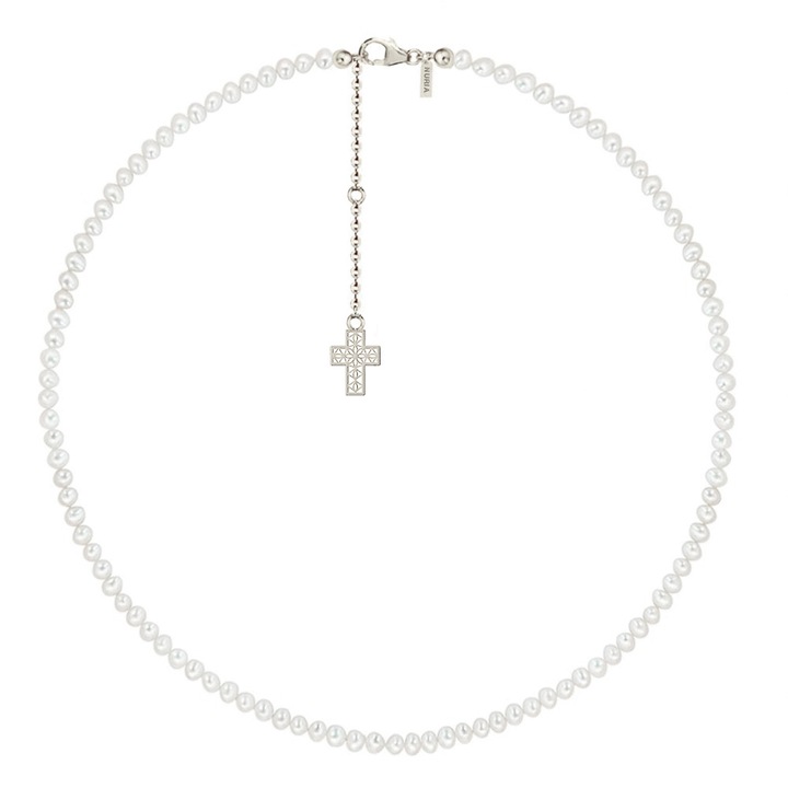 Colier Argint cu perle naturale de cultura mici Cruce Argintiu
