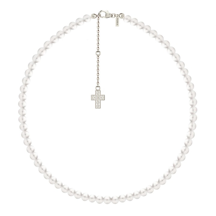 Colier Argint cu perle naturale de cultura mari Cruce Argintiu
