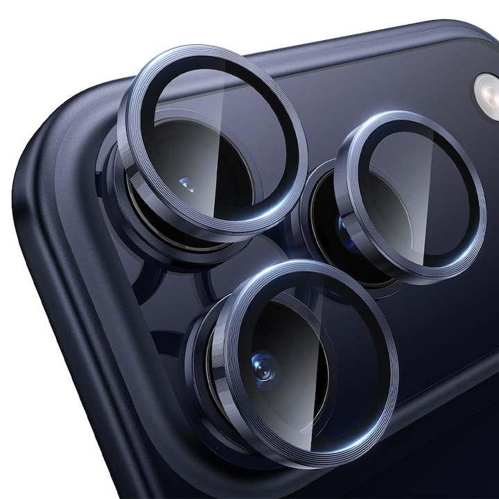 Folie de Protectie Lentile pentru Apple iPhone 17 Pro Max, Rezistenta la Spargere, Metallic Plating, Sticla Securizata HD, Protectie Individuala, Albastru