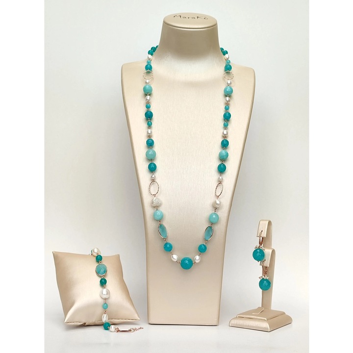 Set Glory din jad verde acvatic si perle