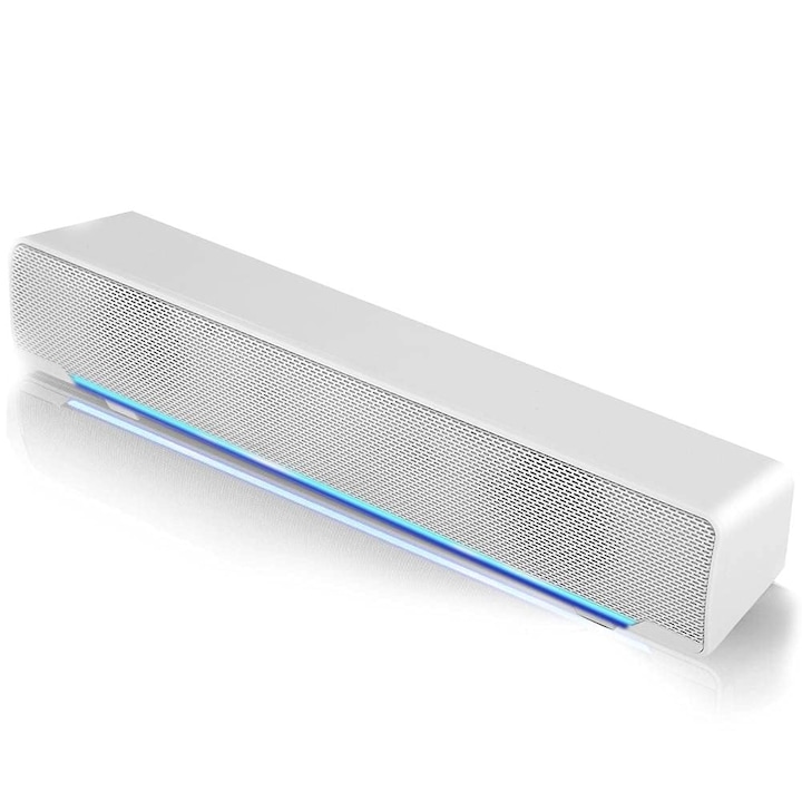 Boxă Soundbar Garsent, Stereo HiFi, 2.1 canale, Alb, cablu USB