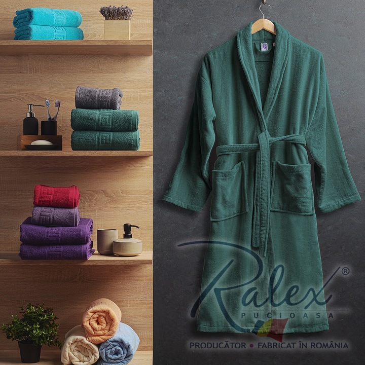 Halat de baie velur Ralex Pucioasa, bumbac 100%, absorbant, S/M, culoare multicolor